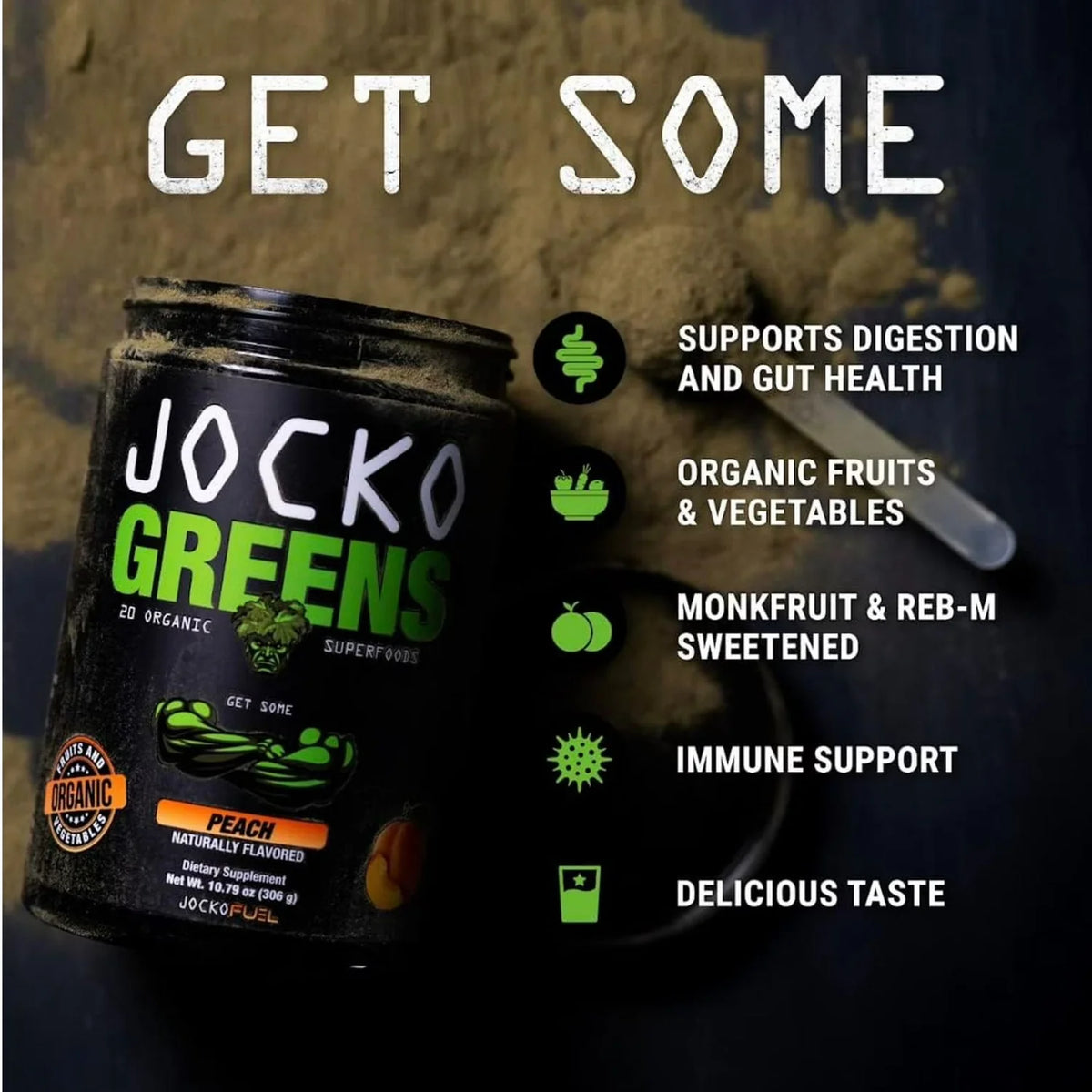 Jocko Greens Peach Organic Superfood Powder – Daily Greens Drink Mix