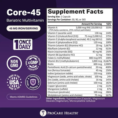 ProCare Health Core-45 Bariatric Multivitamin 30 Capsules