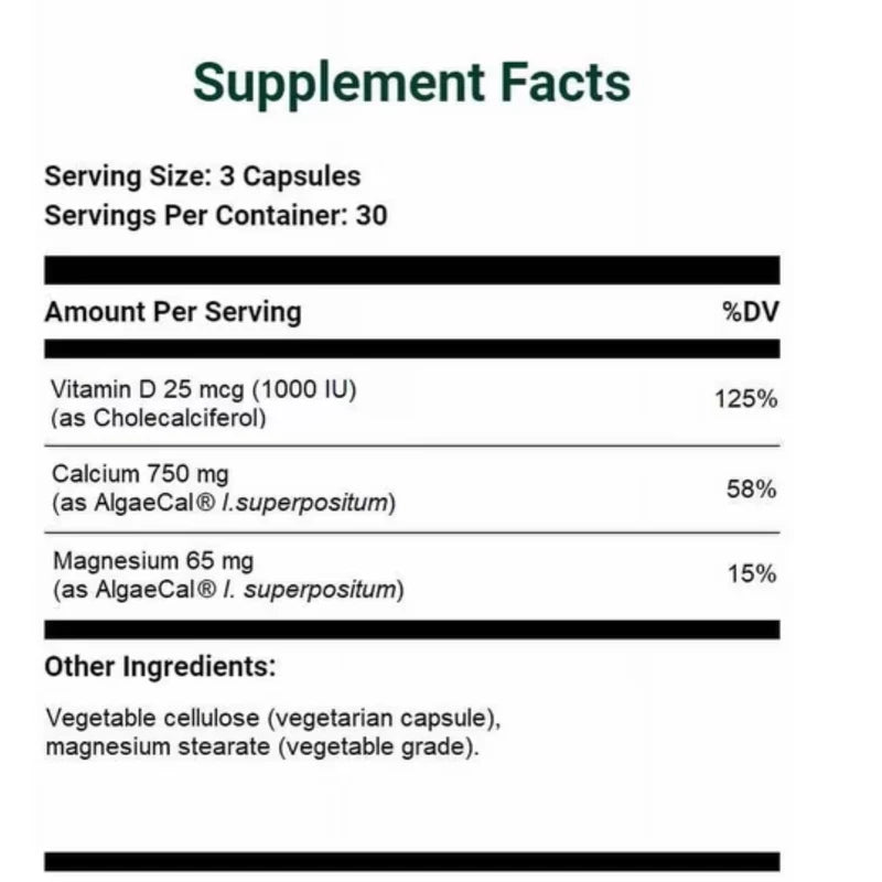 AlgaeCal Plant Calcium 90 Veggie Capsules | Bone Health