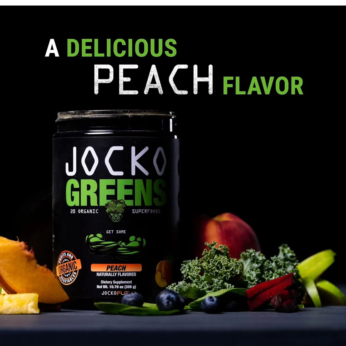 Jocko Greens Peach Organic Superfood Powder – Daily Greens Drink Mix