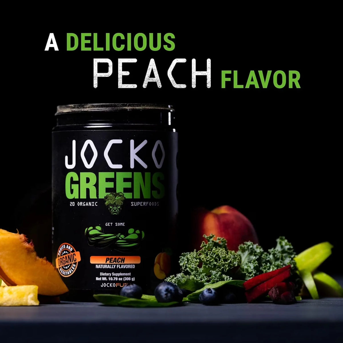 Jocko Greens Peach Organic Superfood Powder – Daily Greens Drink Mix