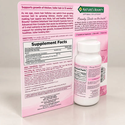 Nature's Bounty Hair Growth Supplement with Biotin – 90 Capsules ( Pack of 5 )