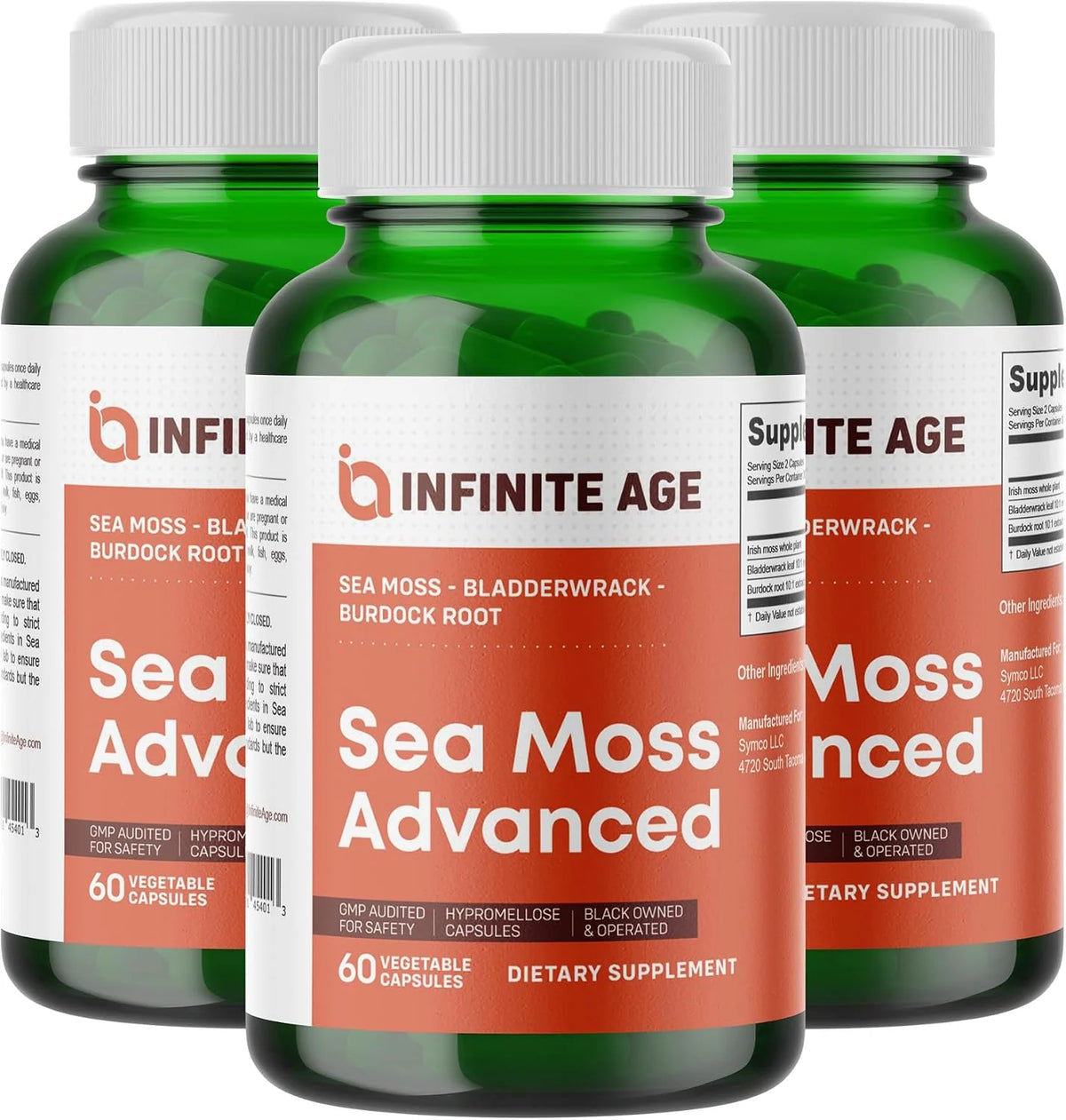 INFINITE AGE Sea Moss Capsules, 1250mg Irish Moss Blend - 120 Count (pack of 3 )